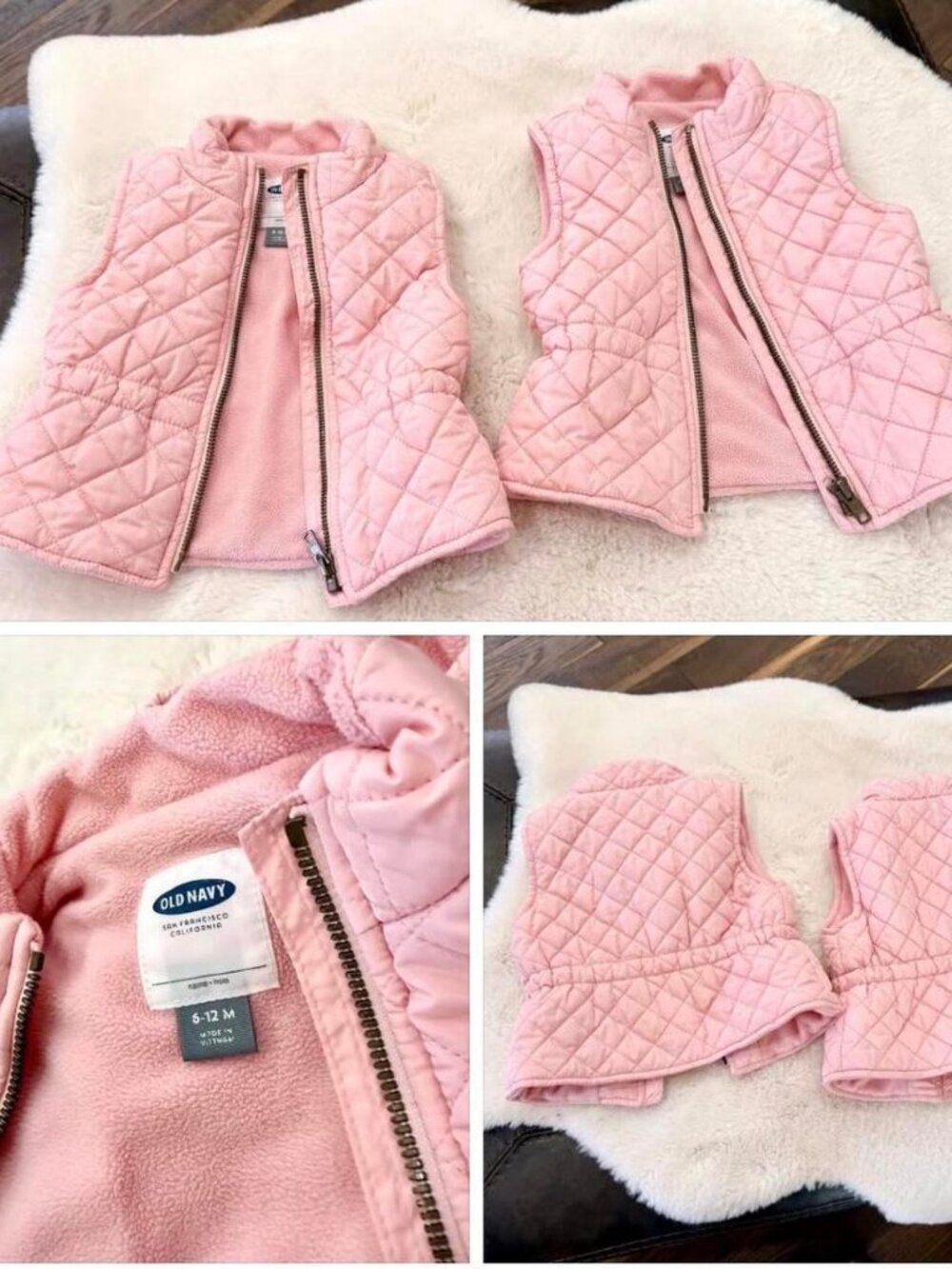 Old Navy Pink Quilted Vests (2) 6-12M